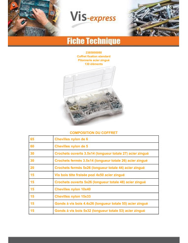 1 x Assortiment de fixations STANDARD 445 ELEMENTS