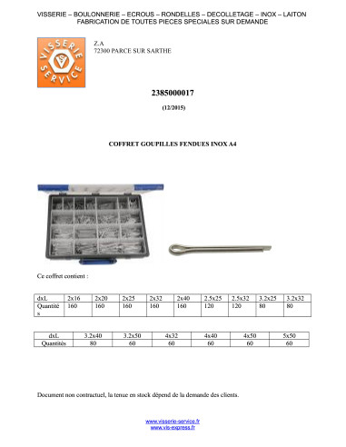 1 x Assortiment de 1580 Goupille Fendue Inox A2