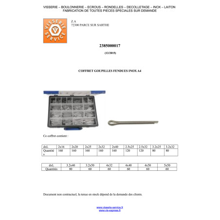 1 x Assortiment de 1580 Goupille Fendue Inox A2