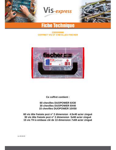 1 x Assortiment de Vis et Cheville Fischer...