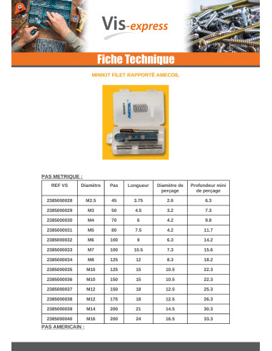 1 x KIT +FILET RAPPORTE M12X18 Pas de 175