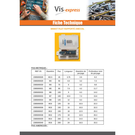 1 x KIT +FILET RAPPORTE M12X18 Pas de 175
