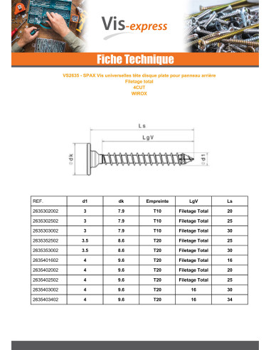 1 x Spax Vis bois Tête plate 4X25 Filetage...