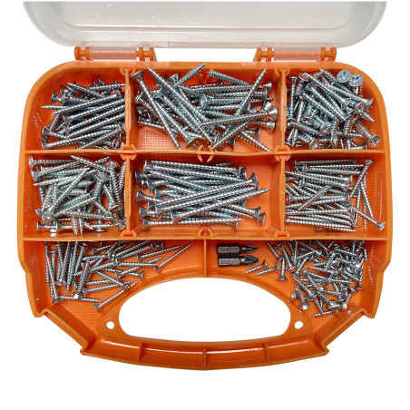 1 x Assortiment de 280 VBA Vis bois agglo Tête fraisée Pozi Acier zingué Embout