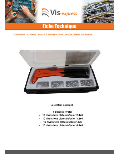 1 x Assortiment de pince à riveter Avec Rivets