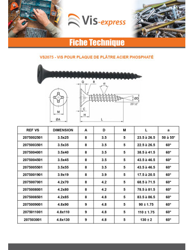 1 x Vis pour plaque de plâtre Vis TTPC 4.8X90...