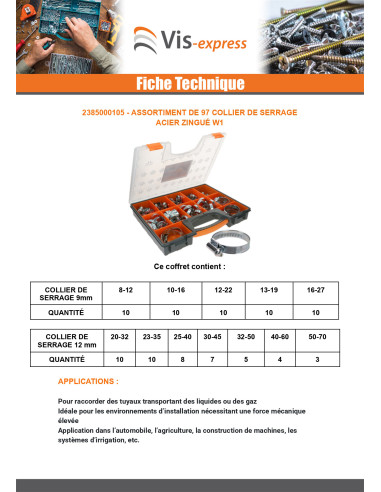 1 x Assortiment de 97 Collier De Serrage Acier...