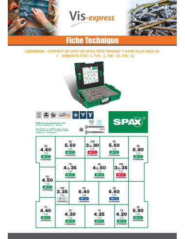 1 x Assortiment de 1070 Spax Tête fraisée...