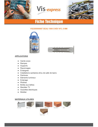 1 x Seau de 1000 Cheville Nylon 6
