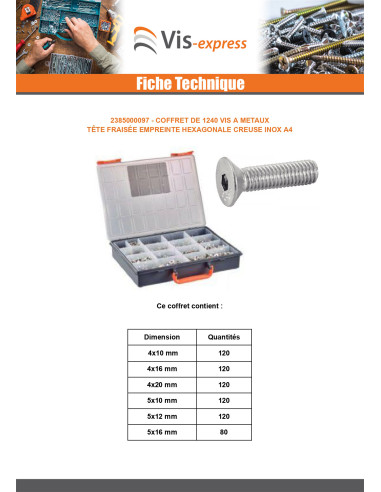 1 x Assortiment de 1240 Vis métaux FHC tête...