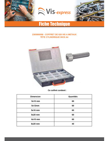 1 x Assortiment de 620 Vis métaux CHC BTR Inox A4