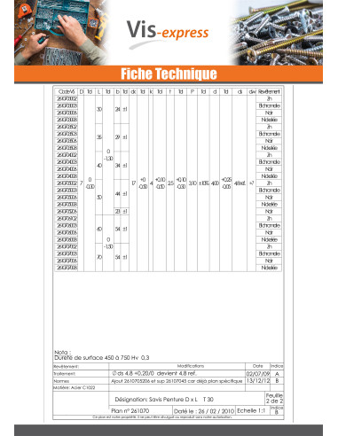1 x Vis Penture 7X60 Filetage total TORX T30...