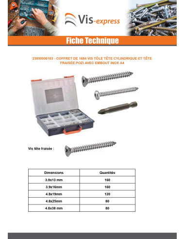 1 x Assortiment de 1684 Vis tôle Tête...