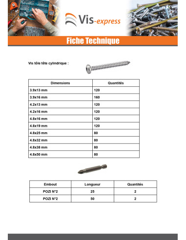1 x Assortiment de 1684 Vis tôle Tête...