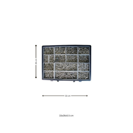 1 x Assortiment de 1684 Vis tôle Tête fraisée Tête ronde TR Pozi Inox A2 Embout