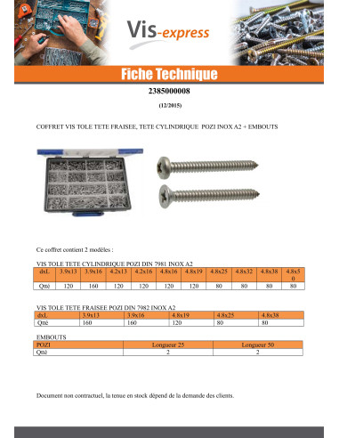 1 x Assortiment de 1684 Vis tôle Tête fraisée...