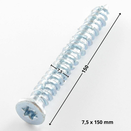 1 x Vis Béton Tête fraisée Réduite 7.5X150 TORX T30 Acier zingué