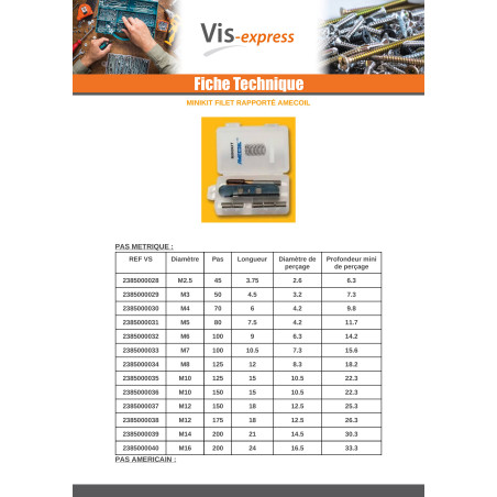 1 x KIT +FILET RAPPORTE M10X15 Pas de 150