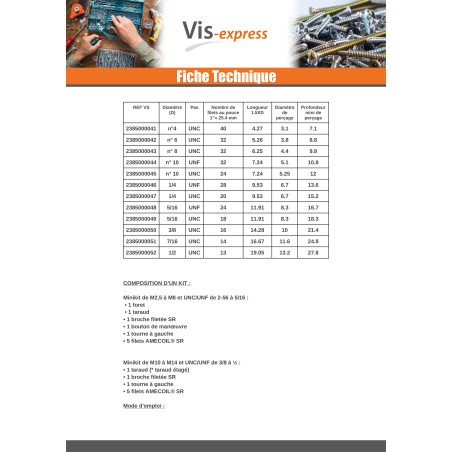 1 x KIT +FILET RAPPORTE M10X15 Pas de 150