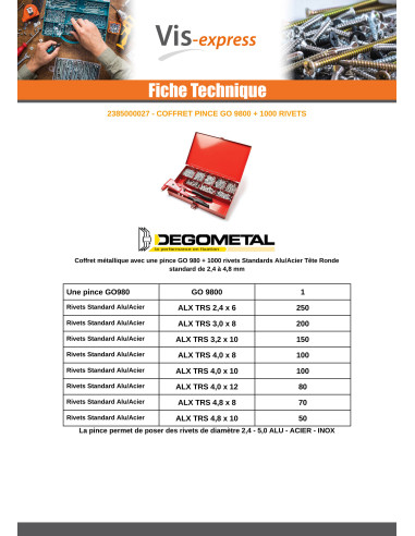 1 x Assortiment de PINCE GO9800 + 1000 Rivet...