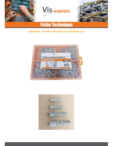 1 x Assortiment de 325 Cheville UNIVERSELLES