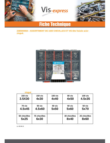 1 x Assortiment de 1020 Cheville Avec Vis