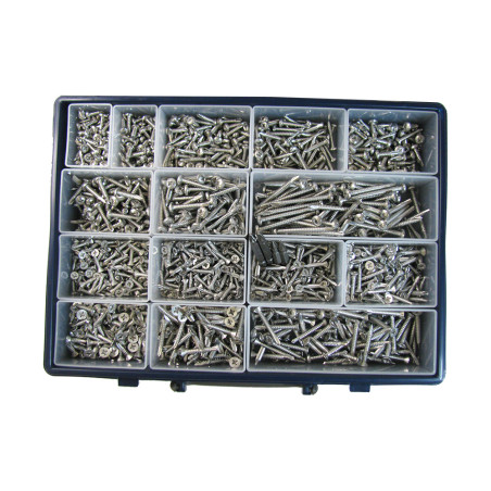 1 x Assortiment de 1540 Vis autoperceuse Tête fraisée Tête ronde TR Pozi Inox A2 Embout