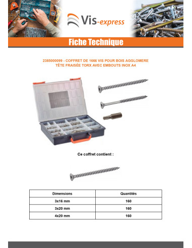 1 x Assortiment de 1666 VBA Vis bois agglo Tête...