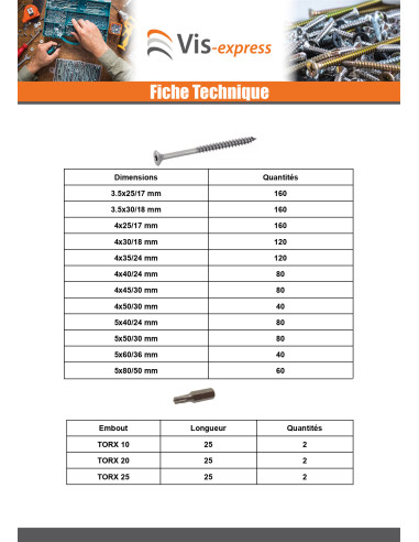1 x Assortiment de 1666 VBA Vis bois agglo Tête...