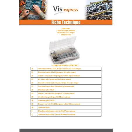 1 x Assortiment de fixations STANDARD 305 ELEMENTS