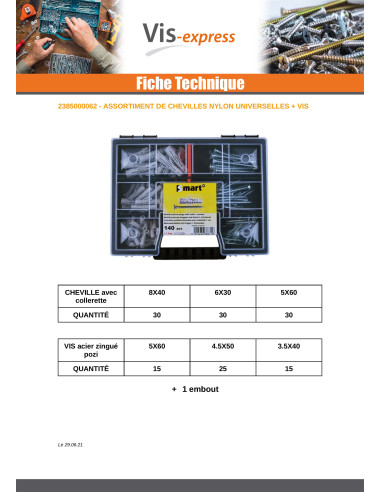 1 x Assortiment de 140 Cheville Avec Vis