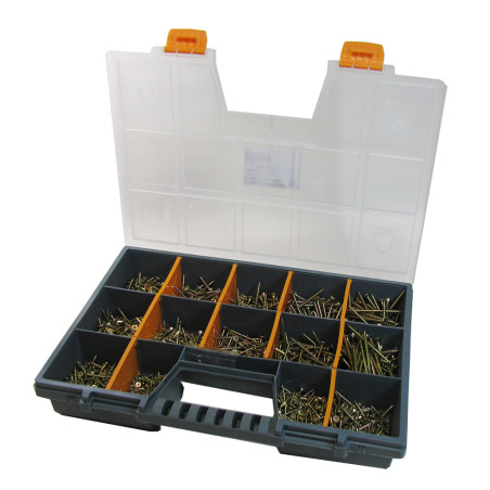 1 x Assortiment de 1700 VBA Vis bois agglo Tête fraisée Pozi Bichromaté Embout