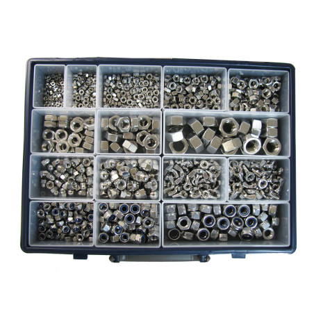 1 x Assortiment de 1140 Ecrou hexagonale /FREIN/BORGNE/OREILLE Inox A2