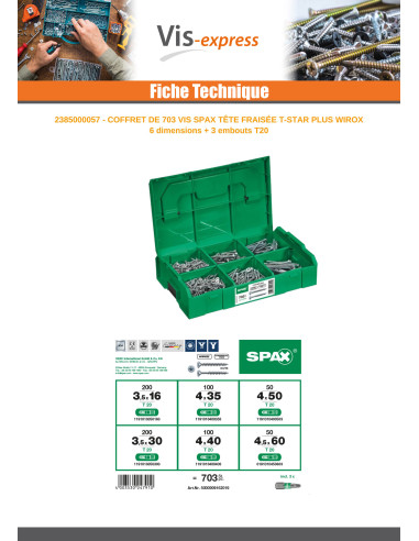1 x Assortiment de 703 Spax Tête fraisée...