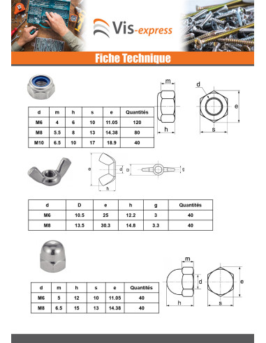 1 x Assortiment de 1140 Ecrou Inox A4