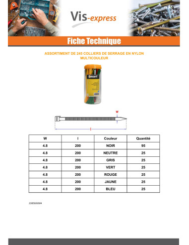 1 x Assortiment de 245 Colliers de serrage Nylon