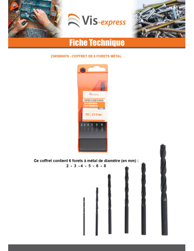 1 x Assortiment de 6 FORETS METAL HSS