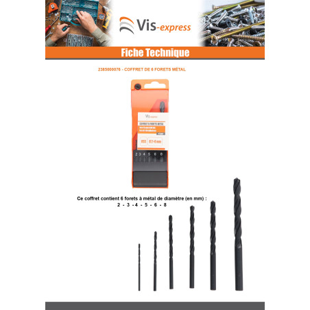 1 x Assortiment de 6 FORETS METAL HSS