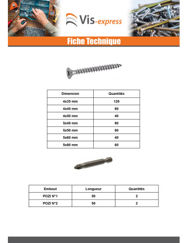 1 x Assortiment de 1664 VBA Vis bois agglo Tête...