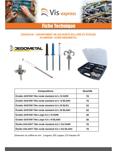 1 x Assortiment de 500 Rivet GOSTAR GOLIGHT...