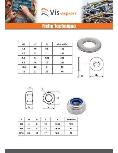 1 x Assortiment de 1760 Ecrou et Rondelle Inox A4