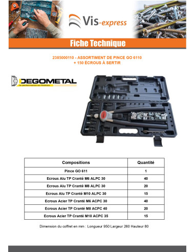1 x Assortiment de PINCE GO611 + 150 Ecrous à...
