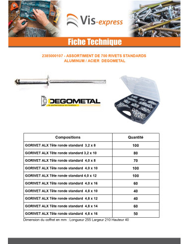 1 x Assortiment de 700 Rivet GORIVET ALX...