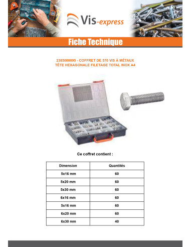 1 x Assortiment de 570 Vis métaux Tête...