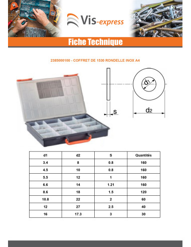 1 x Assortiment de 1530 Rondelle Inox A4