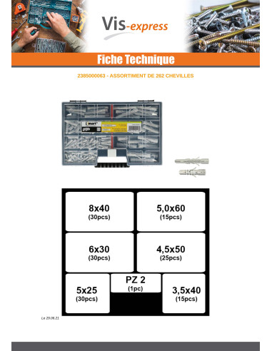 1 x Assortiment de 262 Cheville UNIVERSELLES
