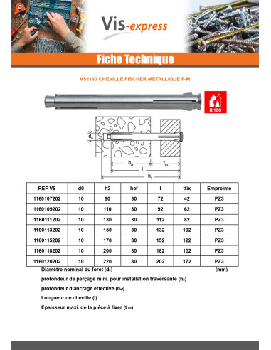 1 x Cheville Métallique Fischer F10 M132