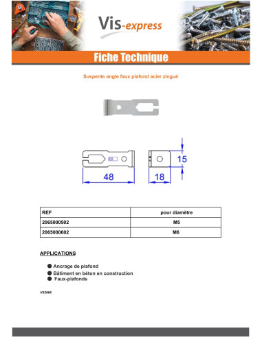 1 x SUSPENTE ANGLE FAUX PLAFOND 5 Acier zingué