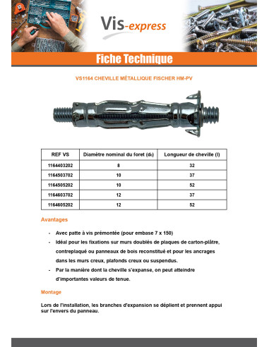 1 x Cheville Métallique Fischer HM-PV 5X37