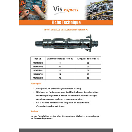 1 x Cheville Métallique Fischer HM-PV 5X37